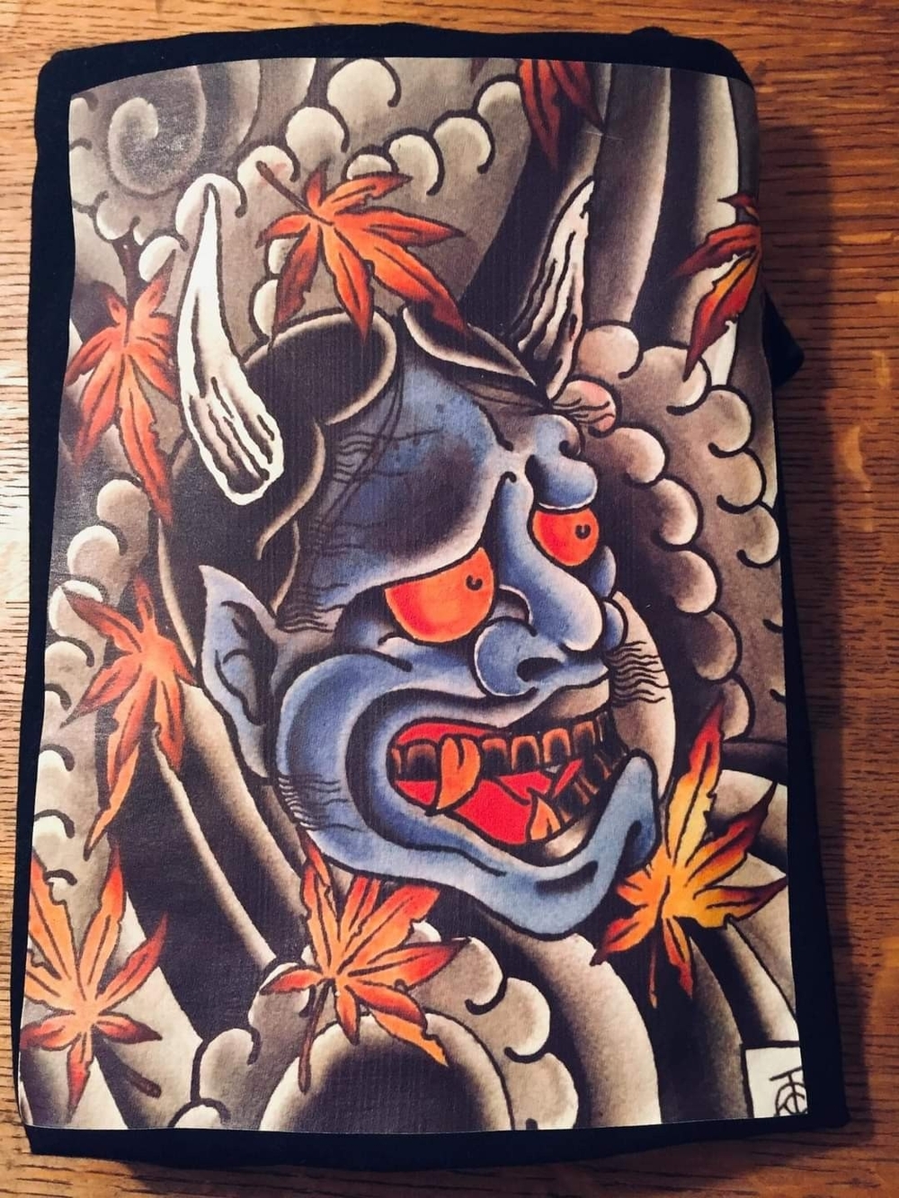 Japanese Hannya Demon Printed Panel - Blue & Orange